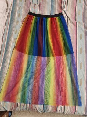Black Mini Skirt with Rainbow Tulle Overlay- Size XL 14/16